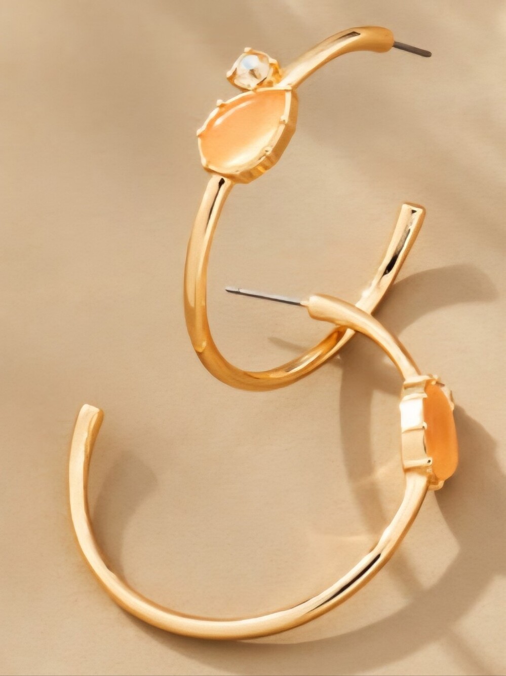 Anthropologie, Double Stone Hoop Earrings in Peach